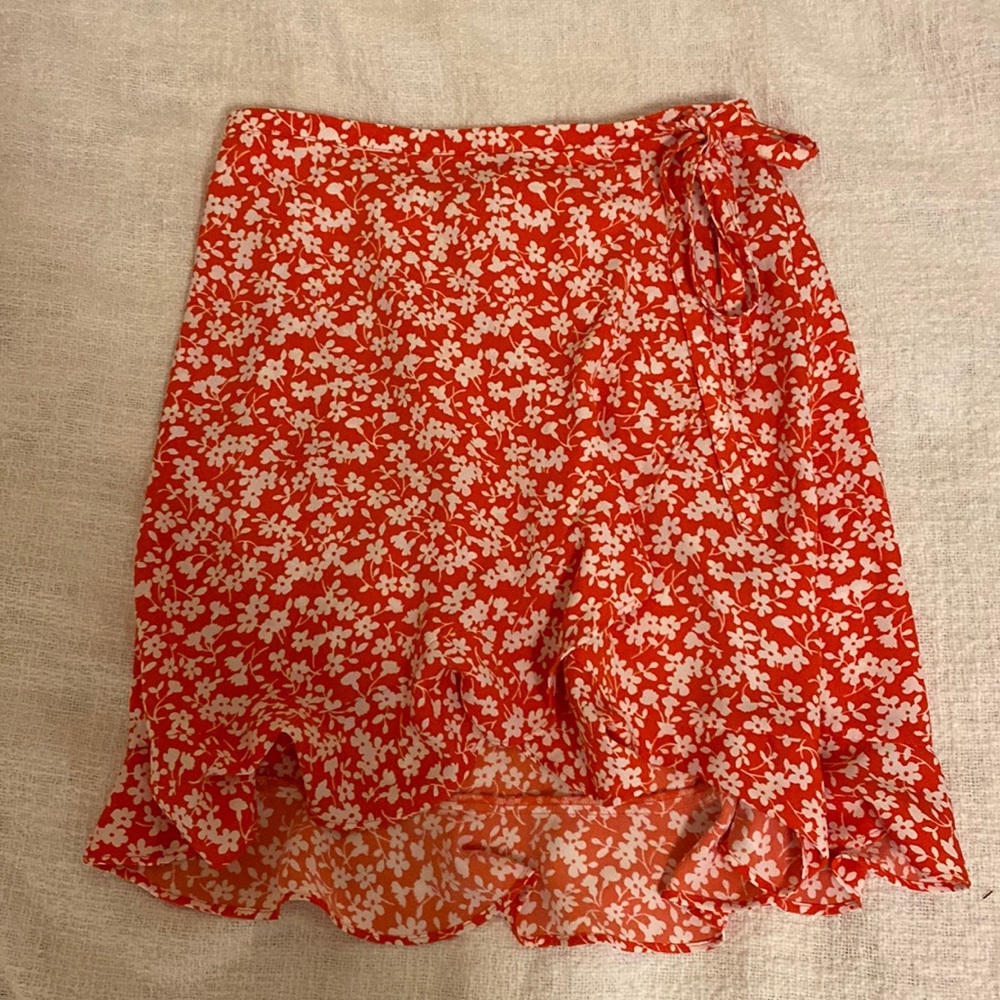 J. Crew faux wrap orange floral skirt